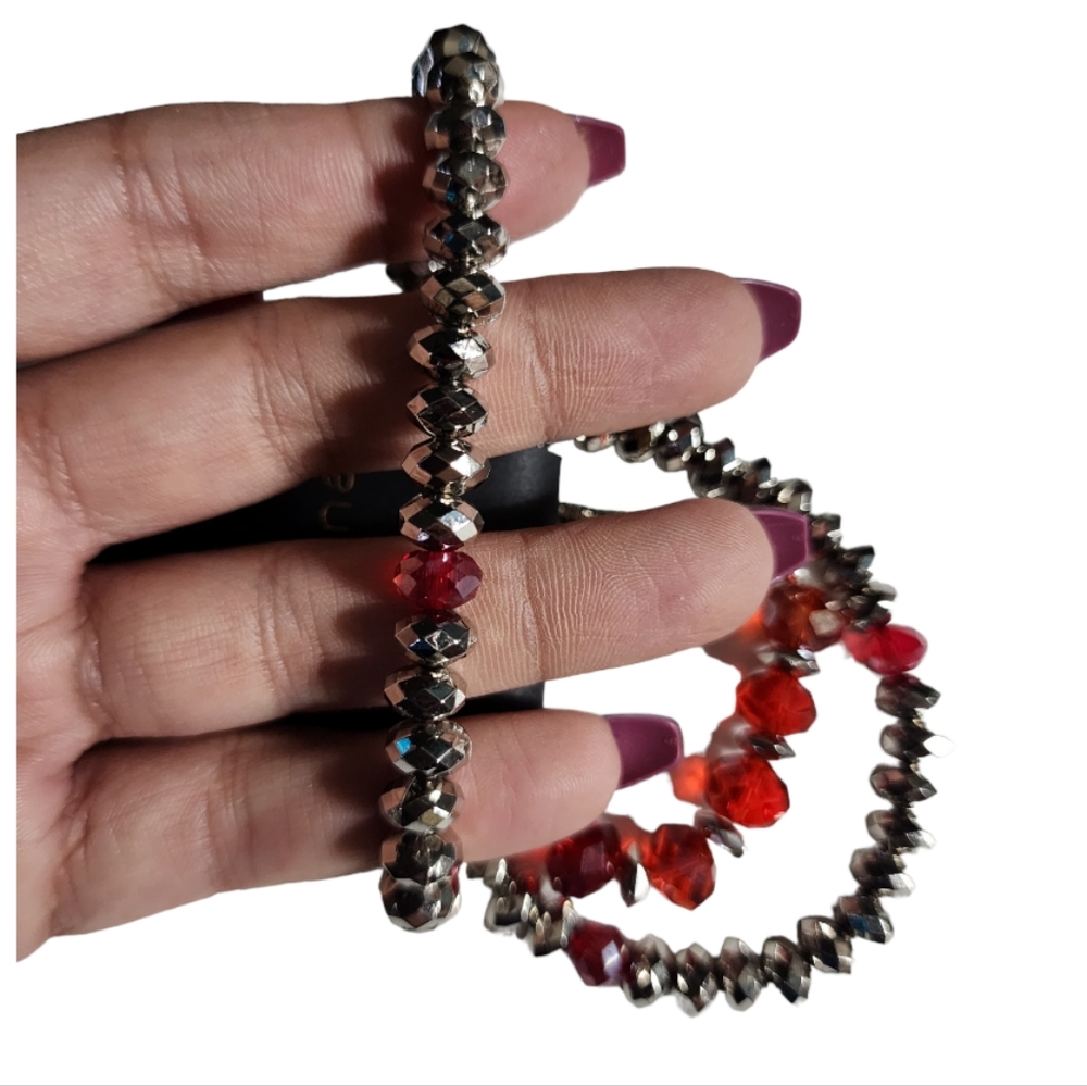 NWT G by Gennaro Red and Silver Stretch Bracelets Set of 3 - Picture 2 of 4